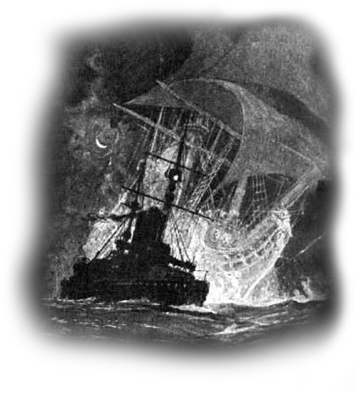 The Flying Dutchman. Illustration by Gregory Robinson for Rudyard Kipling’s poem Seven Seas.